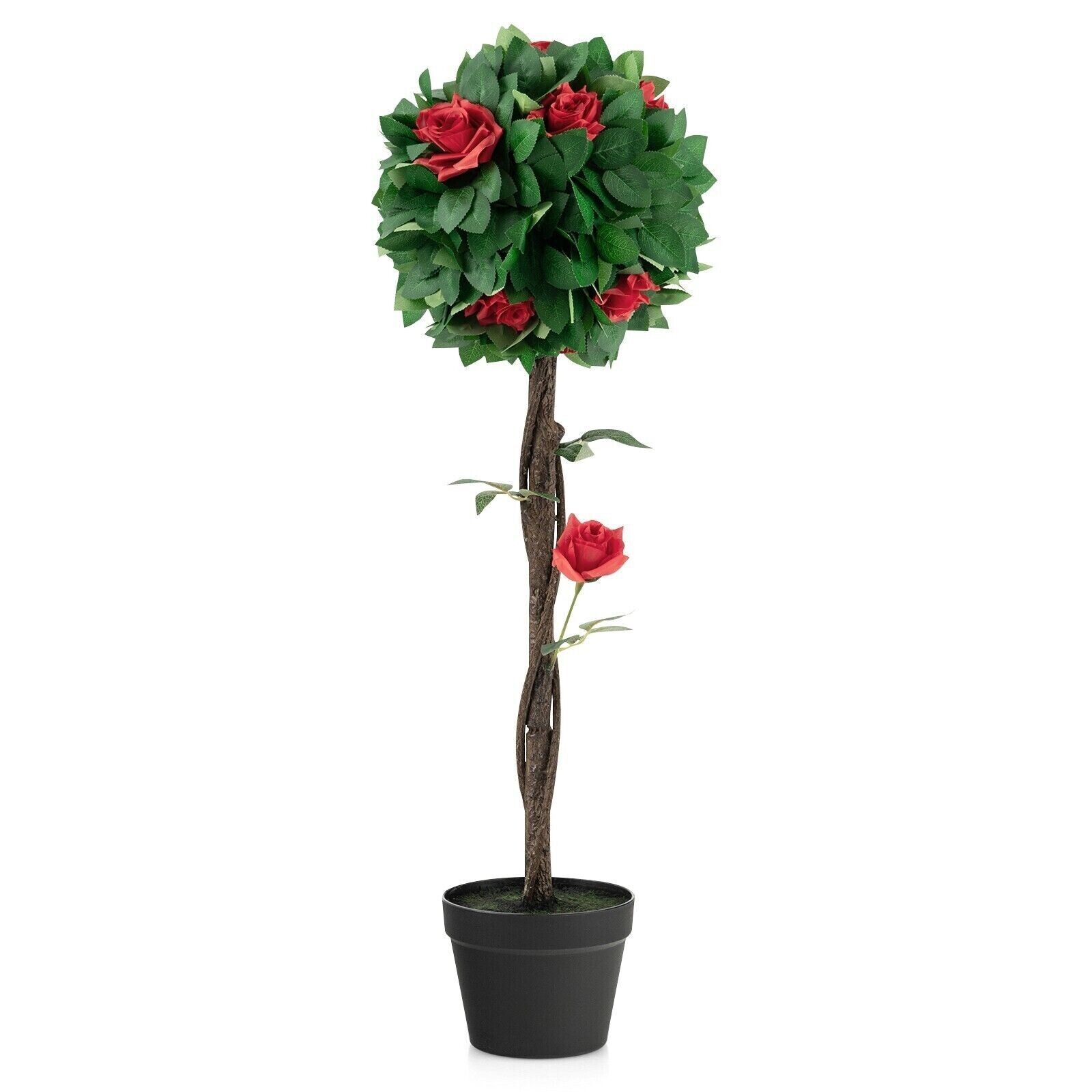 92cm Artificial Blooming Camellia Tree with 12 Red Flowers and Pot